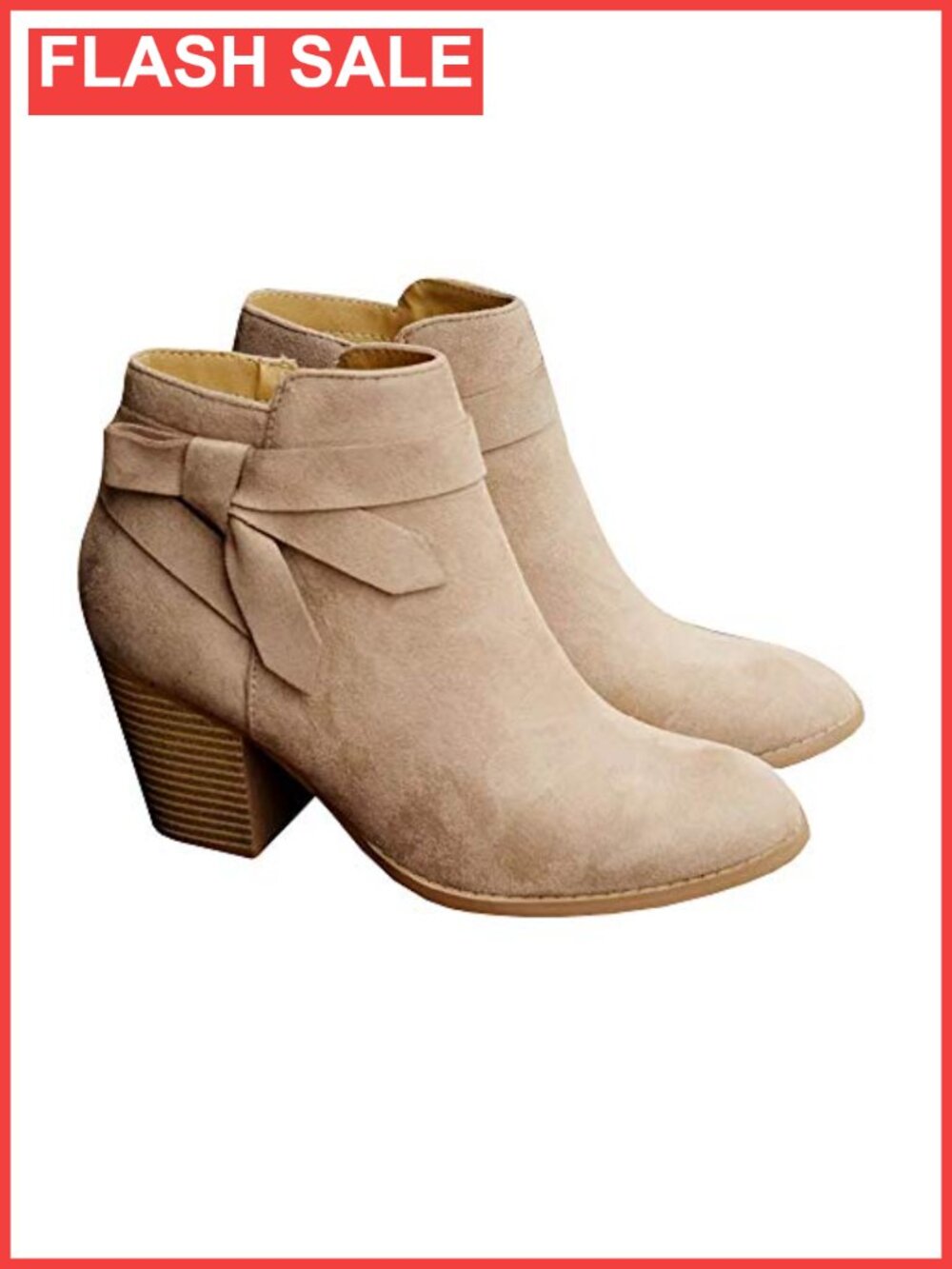 Tie Knot Chelsea Pump Ankle Boots Closed Toe Stacked Heel Faux Suede